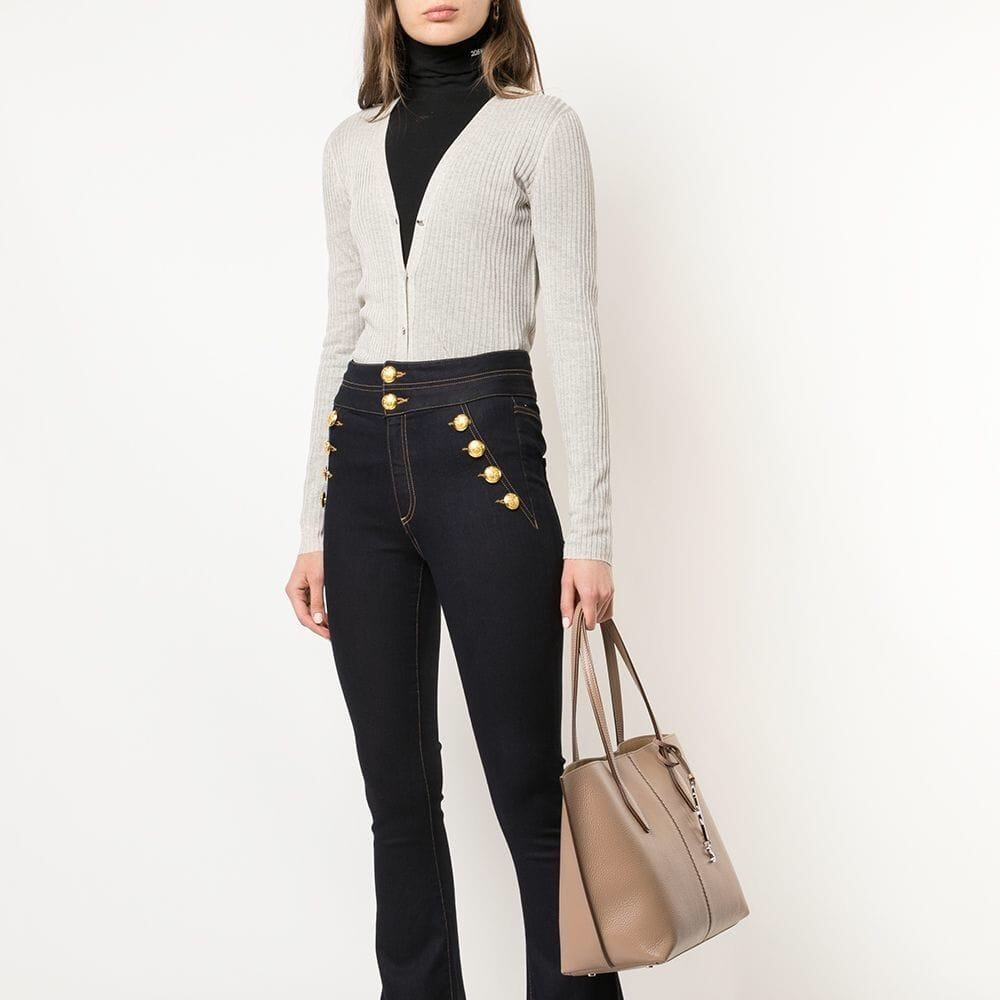 Veronica Beard Keke Gold Ribbed Knit Cardigan